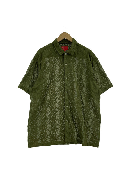 Supreme 22ss Chainstitch Chiffon S/S Shirt シアーシャツ L カーキ[値下]