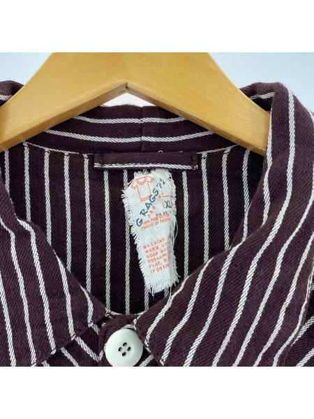 長袖シャツ GRAGS 72 ハーフボタンシャツ ストライプボルドー