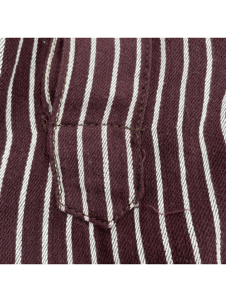 長袖シャツ GRAGS 72 ハーフボタンシャツ ストライプボルドー