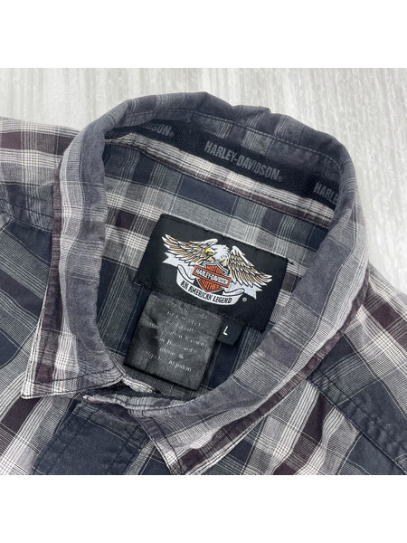 Harley-Davidson シャツ チェックシャツ 黒 (L)