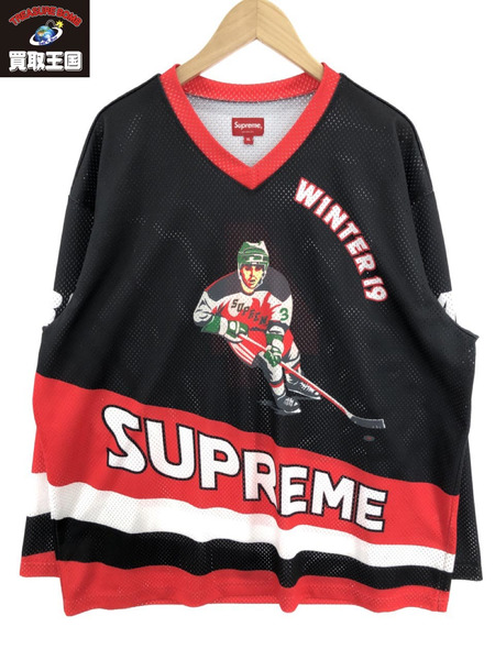 Supreme 19AW Crossover Hockey Jersey ホッケーシャツ 黒赤 XL[値下