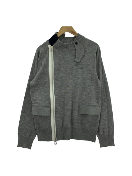 Sacai ニット・セーター Wool Knit Suiting Jacket グレー 1