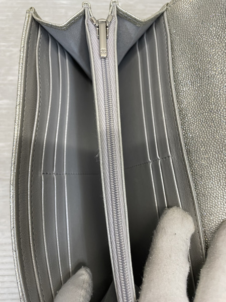 CHANEL マトラッセ グリッター キャビアスキン ロングウォレット シルバー 31709079[値下]