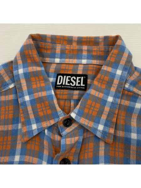 DIESEL 長袖シャツ チェックシャツ 青オレンジ(M)