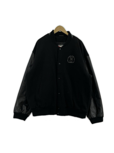 . ジャケット CABADA SPORTSWEAR 袖レザー ウールスタジャン 黒 (XL)