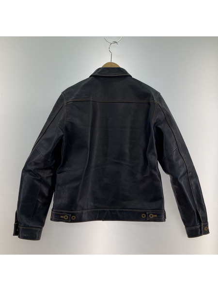 Y'2 LEATHER レザージャケット ホースハイド 2nd トラッカージャケット 38 ネイビー[値下]