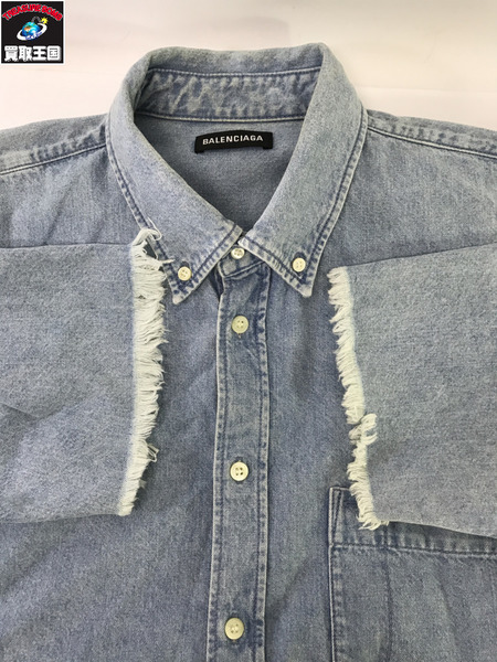 ＢＡＬＥＮＣＩＡＧＡ 19SS バックロゴ カットオフ デニム 半袖シャツ 37[値下]