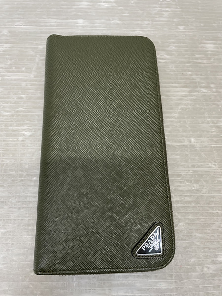PRADA サフィアーノ トライアングル 長財布 カーキ 