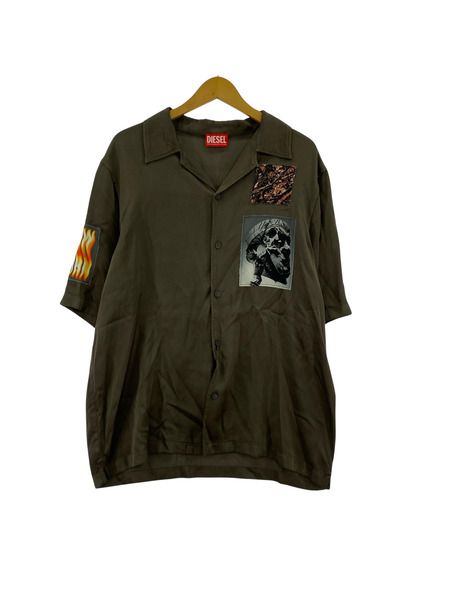 DIESEL 半袖シャツ S-DAXHE SS satin shirt with patches