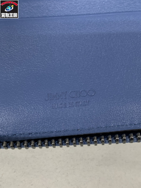 コンパクトウォレット JIMMY CHOO Lawrence ディープデニム エンボス加工