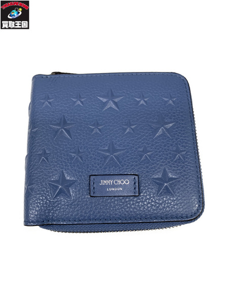 コンパクトウォレット JIMMY CHOO Lawrence ディープデニム エンボス加工