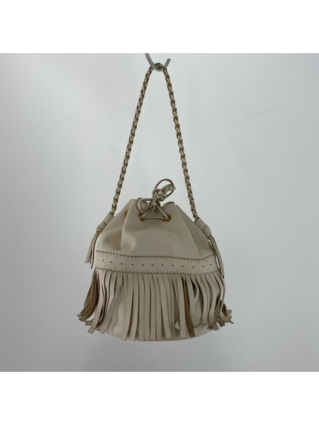 J＆M Davidson ハンドバッグ 巾着フリンジ/白