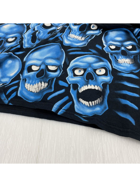 LIQUID BLUE 骸骨/スカル総柄 S/S Tシャツ(L) ブラック×ブルー 17年コピーライト