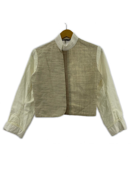 COMME des GARCONS 長袖シャツ 98年 アシンメトリー 切替 白ベージュ (S)