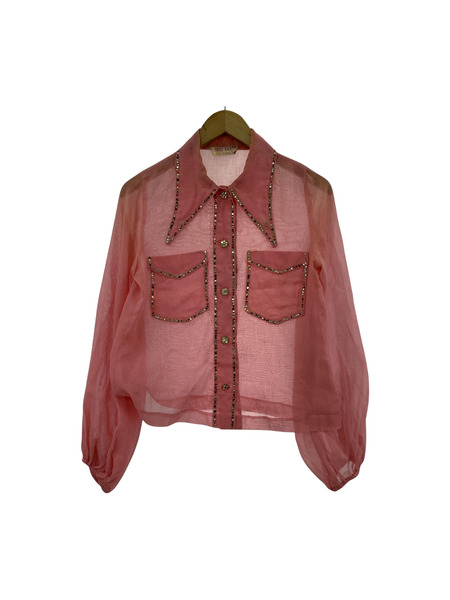 70s頃 スパンコールボックスシルエットシャツ ピンク[値下]