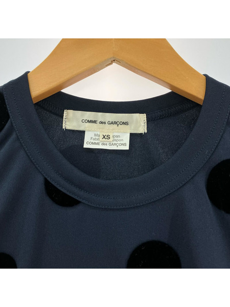 COMME des GARCONS 半袖Tシャツ・カットソー ベロア水玉 紺(XS)