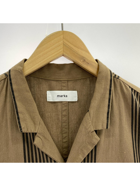marka 長袖シャツ ストライプシャツ コート L/S シャツ 茶 (3)