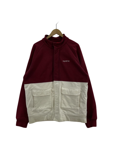 Supreme FLEECE WARM UP JACKET バーガンディ/ホワイト SIZE:XL