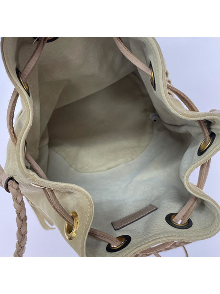 J&M Davidson ハンドバッグ 巾着フリンジ/スウェード/BEG