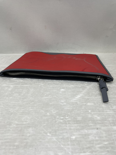 C.Louboutin レザー×ラバー ロゴクラッチバッグ レッド×グレー