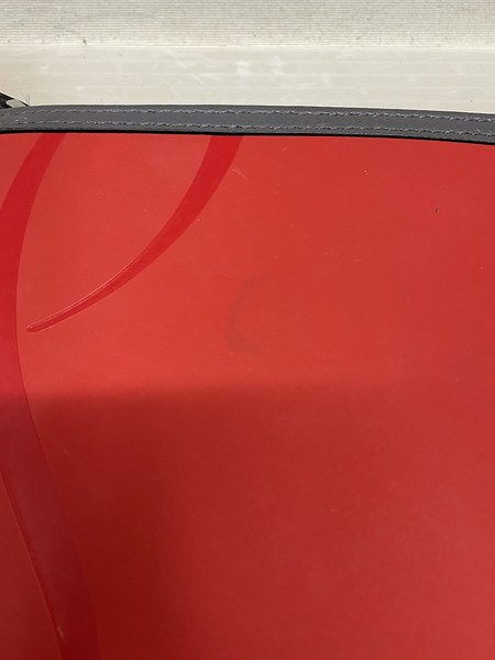 C.Louboutin レザー×ラバー ロゴクラッチバッグ レッド×グレー