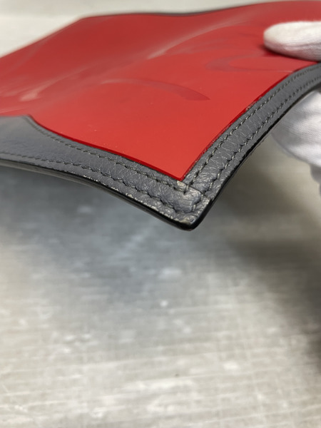 C.Louboutin レザー×ラバー ロゴクラッチバッグ レッド×グレー