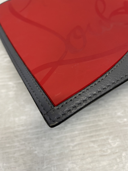 C.Louboutin レザー×ラバー ロゴクラッチバッグ レッド×グレー