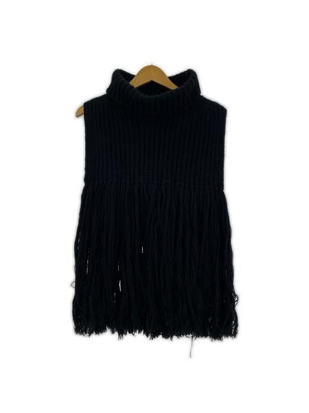 HYKE ニット・セーター フリンジ ニットベスト 黒 (F)