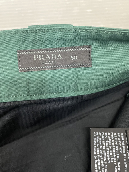 PRADA コットンポリ トライアングルロゴ バミューダショーツ 50 グリーン SPG32 S182