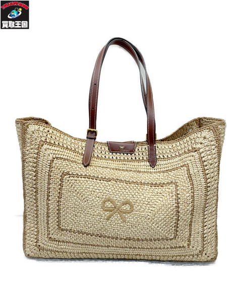 ANYA HINDMARCH ラフィア・ボウ・トート リボンロゴトリミングカゴバッグ