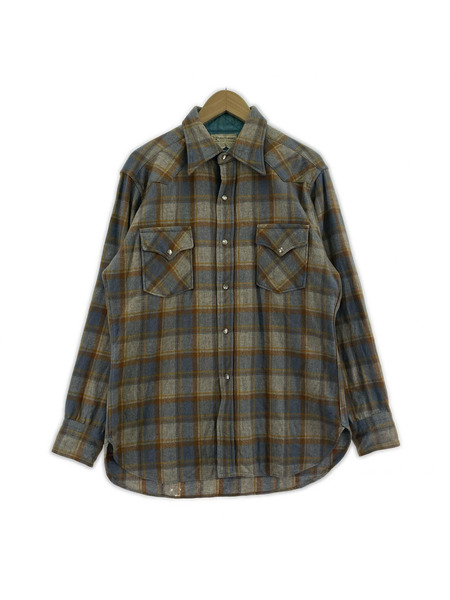 PENDLETON 長袖シャツ 70s WOOL WESTERN WEAR ウエスタンシャツ (L) 茶
