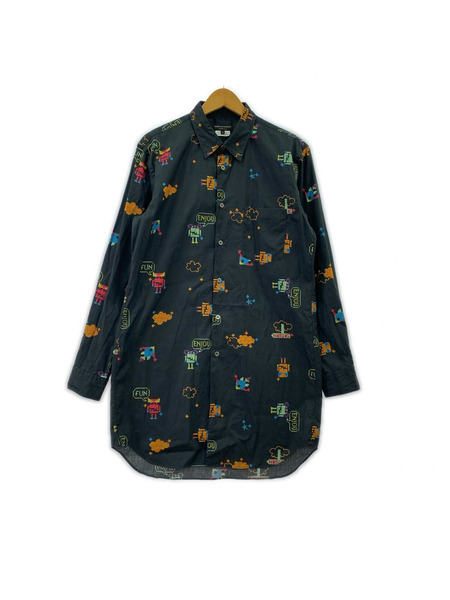 COMME des GARCONS HOMME PLUS 24ss 刺繍プリント ロングシャツ S ブラック