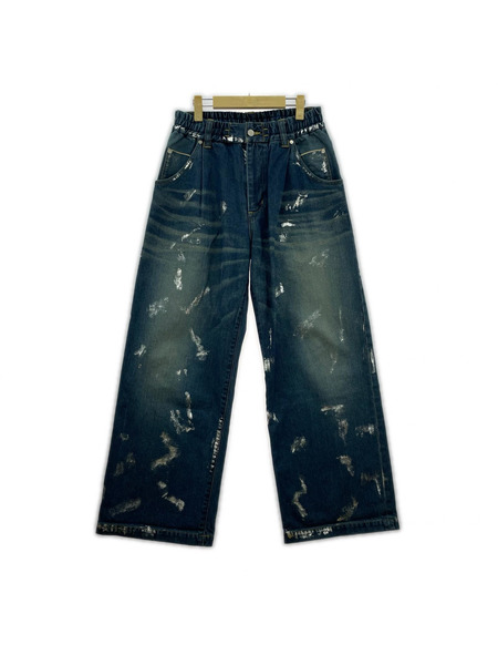 CLESSTE SILVER PRINT VINTAGE WASH SELVEDGE DENIM WIDE PANTS