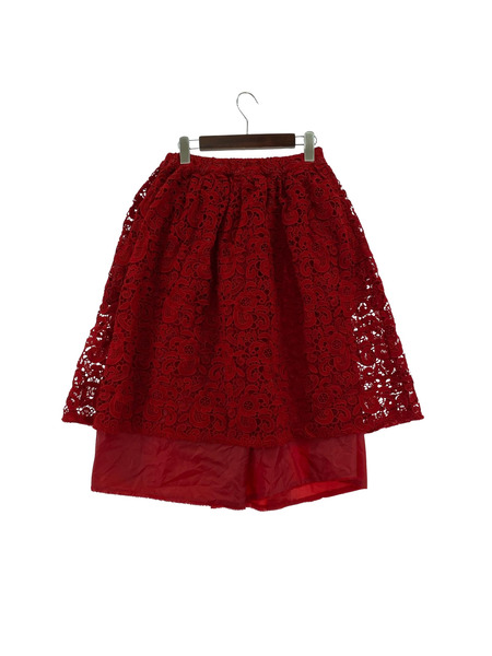 COMME des GARCONS ヒザ丈スカート 22年 花柄 フラワーレース 赤 (XS)