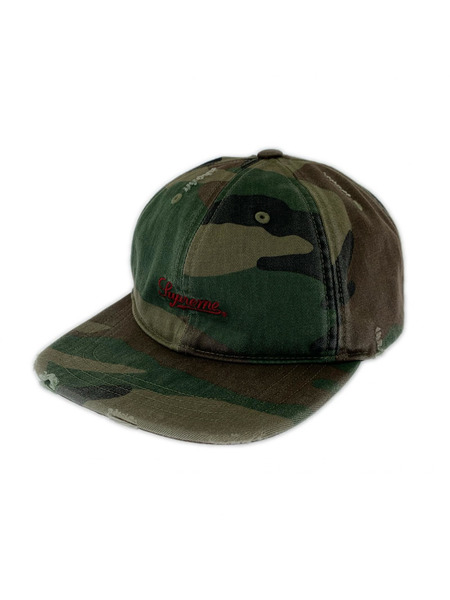 Supreme キャップ Distressed Script 6-Panel Camo