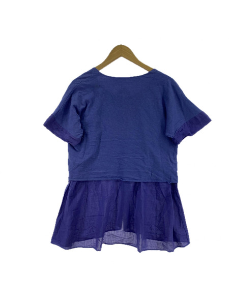 90s tricot COMME des GARCONS ノーカラーレイヤードシャツ 紺 AD1994