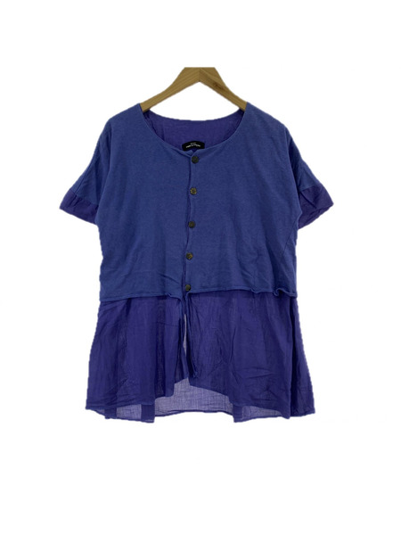 90s tricot COMME des GARCONS ノーカラーレイヤードシャツ 紺 AD1994