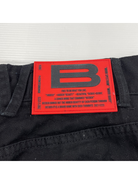 BEEDEN WIDE STRAIGHT BLK PANTS/[値下]