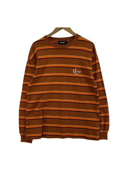 XLARGE 長袖Tシャツ・カットソー ボーダー オレンジ (M)[値下]