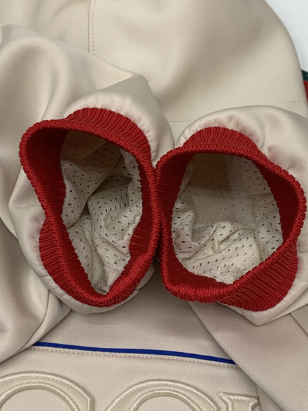 GUCCI ウェブストライプ エンボス ロゴ パーカー SizeM BEG 本体のみ グッチ プルオーバー スウェット フーディ