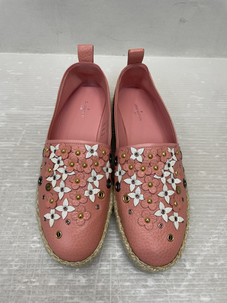 LOUIS VUITTON レザーフラワー エスパドリーユ 37 ピンク MA1116