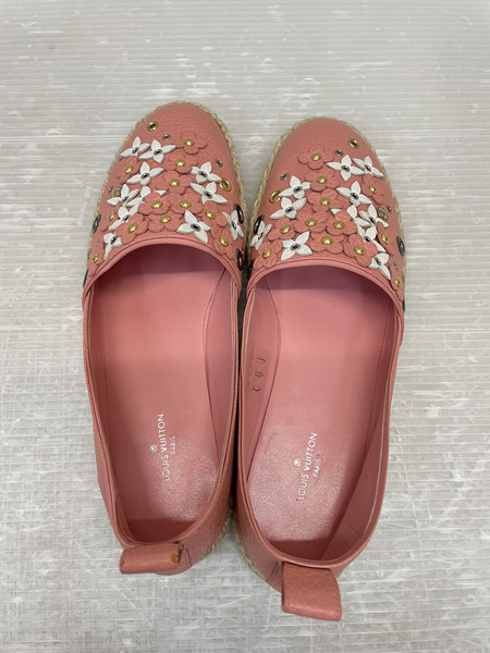 LOUIS VUITTON レザーフラワー エスパドリーユ 37 ピンク MA1116