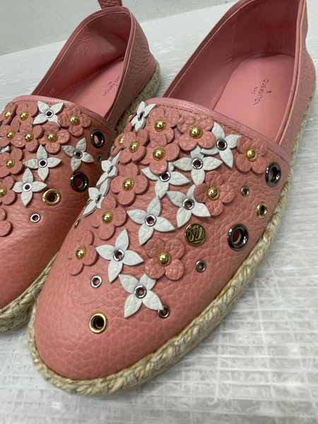 LOUIS VUITTON レザーフラワー エスパドリーユ 37 ピンク MA1116