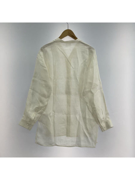 長袖シャツ 23SS 山内 ションヘルリネンツイル・ノーカラーシャツ ホワイト 2