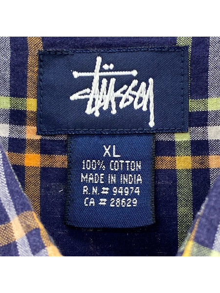 STUSSY 半袖シャツ XL/チェック/ネイビー系