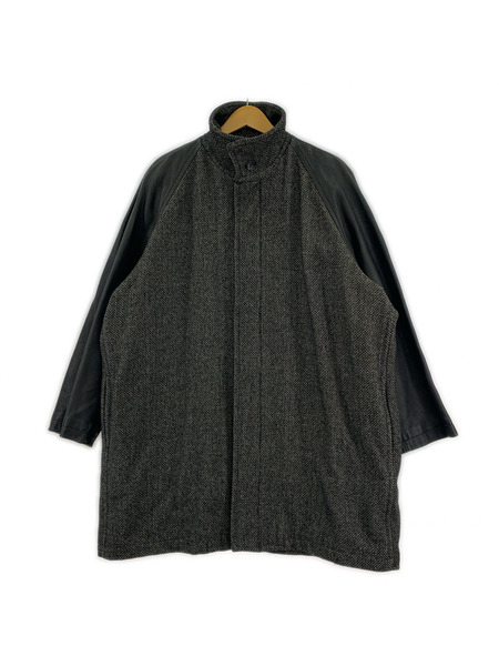 Y's ソノ他 初期タグ 袖レザー 比翼 ウールツイードコート