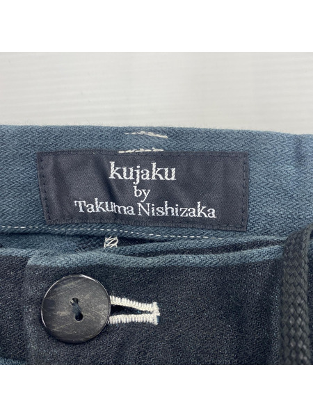 kujaku ストライプ リネンパンツ 1 グレー×ブラック