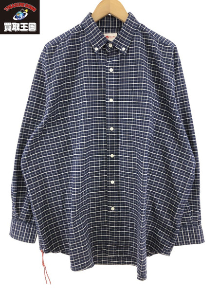 BEAMS JAPAN タッターソールチェックボタンダウンシャツ ネイビー L