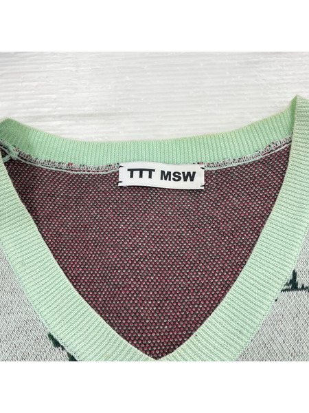 TTT_MSW ジレ・ベスト Vネック ニット 花柄 緑 (F)