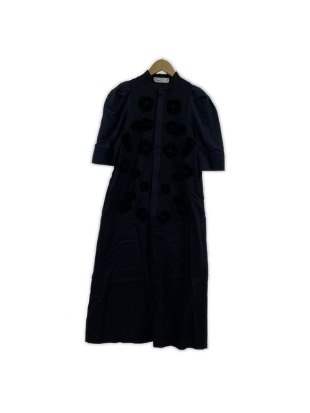 TOGA 半袖ワンピース 23AW フロッキープリントドレス S ネイビー